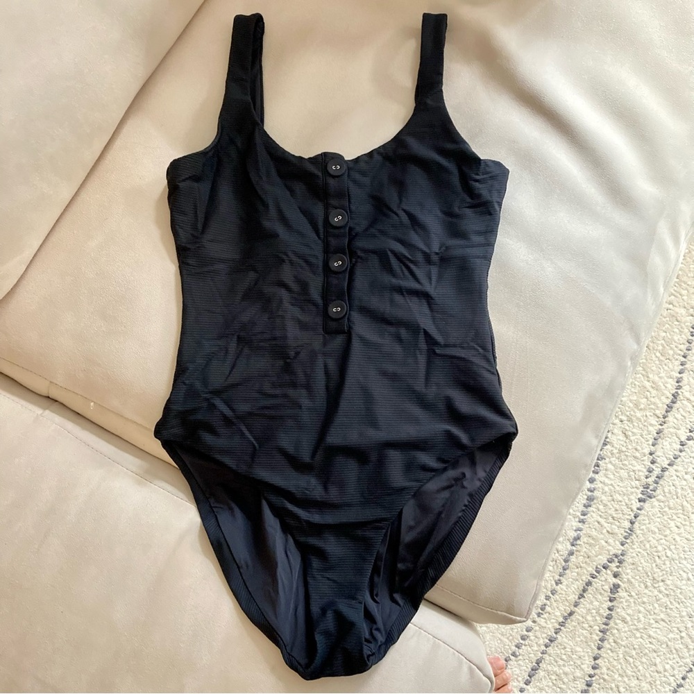Onia Black Ribbed One Piece Scoop Neck Low Back Swimsuit